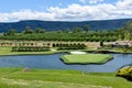 YAKIMA, WA/USA Ã¢â¬â JUNE 5, 2021: signature hole #17 at Apple Tree Golf Course on a sunny summer day